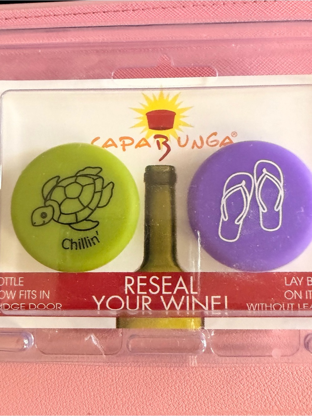 CapaBunga Wine Bottle Stoppers - Green Turtle & Purple Flip Flop